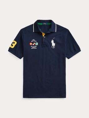 Polo by Ralph Lauren Navy Polo with Yellow Patch and White Logo- Slim Fit